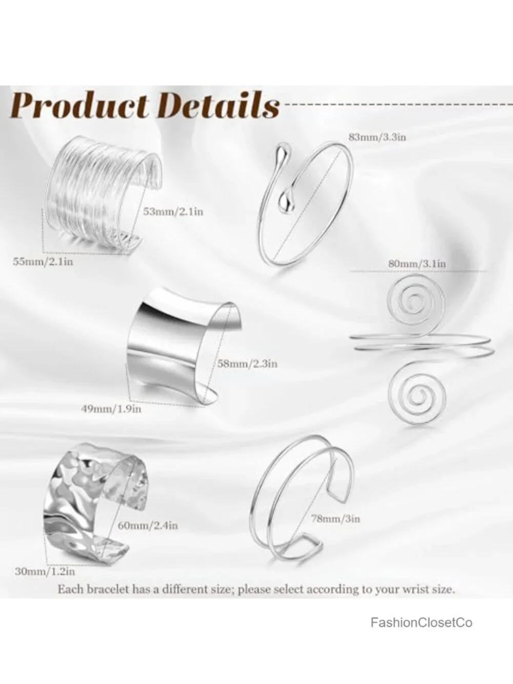 6 Piece Upper Arm Cuff Bracelet Set Hammered Chunky Open Wire Bangle